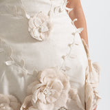 3D Çiçek Aplikeli Büstiyer Elbise - Ivoire