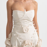 3D Çiçek Aplikeli Büstiyer Elbise - Ivoire