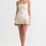 3D Çiçek Aplikeli Büstiyer Elbise - Ivoire