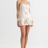 3D Çiçek Aplikeli Büstiyer Elbise - Ivoire