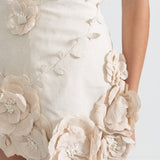 3D Çiçek Aplikeli Büstiyer Elbise - Ivoire