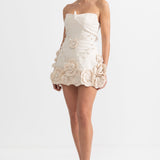 3D Çiçek Aplikeli Büstiyer Elbise - Ivoire