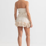 3D Çiçek Aplikeli Büstiyer Elbise - Ivoire