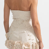 3D Çiçek Aplikeli Büstiyer Elbise - Ivoire