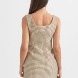 Altın Dekoratif Düğmeli Desenli Mini Elbise