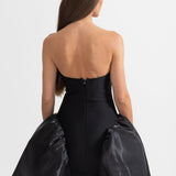 3D Gümüş Çiçek Süslemeli Zarif Mini Elbise