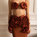 3D Çiçek Süslemeli Zarif Saten Eşofman Takımı