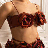 3D Çiçek Süslemeli Zarif Saten Eşofman Takımı