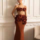 3D Çiçek Süslemeli Zarif Saten Eşofman Takımı