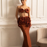 3D Çiçek Süslemeli Zarif Saten Eşofman Takımı