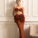 3D Çiçek Süslemeli Zarif Saten Eşofman Takımı