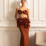 3D Çiçek Süslemeli Zarif Saten Eşofman Takımı