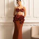 3D Çiçek Süslemeli Zarif Saten Eşofman Takımı