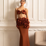 3D Çiçek Süslemeli Zarif Saten Eşofman Takımı