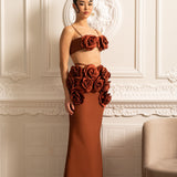 3D Çiçek Süslemeli Zarif Saten Eşofman Takımı