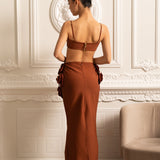 3D Çiçek Süslemeli Zarif Saten Eşofman Takımı