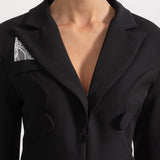 Beyaz Dantel Süslemeli Zarif Blazer Bodysuit