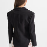 Beyaz Dantel Süslemeli Zarif Blazer Bodysuit