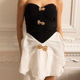 Büyük Boy Kontrast Etekli Fiyonklu Kolsuz Fit Elbise