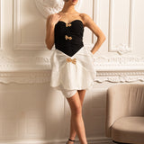 Büyük Boy Kontrast Etekli Fiyonklu Kolsuz Fit Elbise