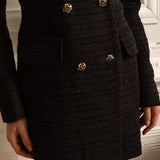 Kruvaze Dokulu, Dekoratif Altın Düğmeli Elbise - Siyah