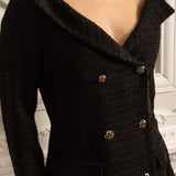 Kruvaze Dokulu, Dekoratif Altın Düğmeli Elbise - Siyah