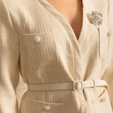 Uzun Kollu Üst ve Eşleşen Pileli Mini Etekli Dokulu Ortak Takım