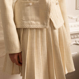 Uzun Kollu Üst ve Eşleşen Pileli Mini Etekli Dokulu Ortak Takım