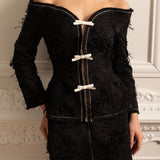 Beyaz Fiyonklu Dokulu Omuz Açık Kordon Set