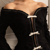 Beyaz Fiyonklu Dokulu Omuz Açık Kordon Set