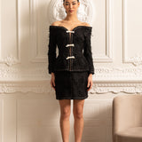 Beyaz Fiyonklu Dokulu Omuz Açık Kordon Set