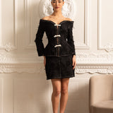 Beyaz Fiyonklu Dokulu Omuz Açık Kordon Set