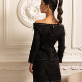 Beyaz Fiyonklu Dokulu Omuz Açık Kordon Set