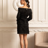 Beyaz Fiyonklu Dokulu Omuz Açık Kordon Set