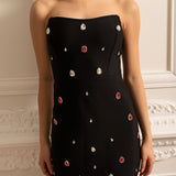 Kırmızı ve Beyaz Mücevherli Süslemeli Fitted Mini Elbise