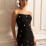 Kırmızı ve Beyaz Mücevherli Süslemeli Fitted Mini Elbise