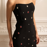 Kırmızı ve Beyaz Mücevherli Süslemeli Fitted Mini Elbise