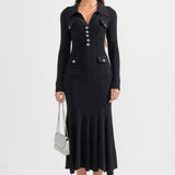 Şık Siyah Uzun Kollu Ribana Elbise