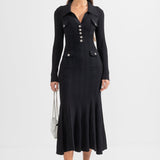 Şık Siyah Uzun Kollu Ribana Elbise