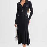 Şık Siyah Uzun Kollu Ribana Elbise