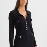 Şık Siyah Uzun Kollu Ribana Elbise