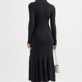 Şık Siyah Uzun Kollu Ribana Elbise