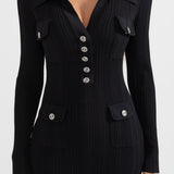 Şık Siyah Uzun Kollu Ribana Elbise