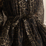 Etekli Leopar Desenli Uzun Kollu Elbise