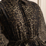 Etekli Leopar Desenli Uzun Kollu Elbise