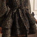 Etekli Leopar Desenli Uzun Kollu Elbise