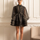 Etekli Leopar Desenli Uzun Kollu Elbise