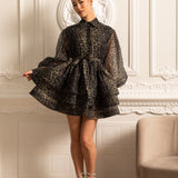 Etekli Leopar Desenli Uzun Kollu Elbise