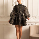 Etekli Leopar Desenli Uzun Kollu Elbise