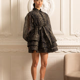 Etekli Leopar Desenli Uzun Kollu Elbise